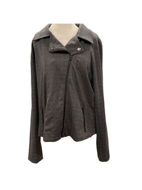 NYDJ L asymmetrical zip herringbone fitted stretch jacket with zip pockets